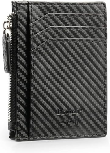 Bronzi Portafoglio Porta Carte Credito - Portafoglio Uomo Slim Portacarte uomo - Mini Porta Tessere - Protezione RFID - Design Smart Italiano Scatola Regalo inculsa (Zip Carbon)