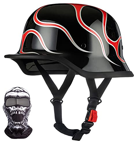 Demi-Casque Moto Allemand Vintage, Casques Ouverts Rétro Homologués ECE, Casquette pour Homme Adulte Boucle à Dégagement Rapide Réglable, pour Scooter de Vélo Cruiser, 57~64cm