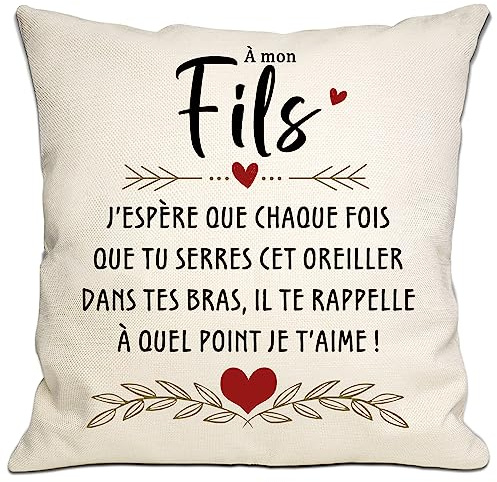 Bommex Cadeau pour Fils de Maman Papa j'espère Que Chaque Fois Que tu serres ce Coussin il Te rappelle Combien Je t'aime Housse de Coussin pour Fils Anniversaire Graduation Cadeau de Noël