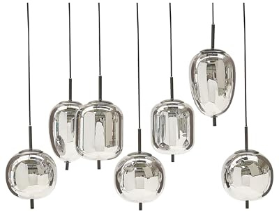Beliani Hängelampe Moderne Lampe Runde Schirme Halbtransparent Rauchglas 7 Leuchte Metall Silber Tarlo