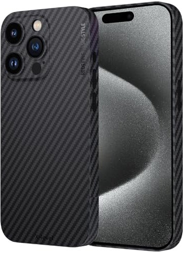 X-level für iPhone 15 Pro Hülle, 0,35 mm Ultra Dünn und Leicht Aramidfaser Handyhülle Kratzfeste Carbon Textur Schutzhülle Kameraschutz Extrem Slim Hard Case - Schwarz