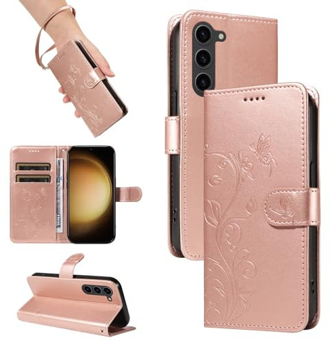 SRISHP Cover per Samsung Galaxy S23, Magnetica Cover a Libro con Slot per Schede, Custodia in PU Pelle Portafoglio per Galaxy S23, Oro Rosa