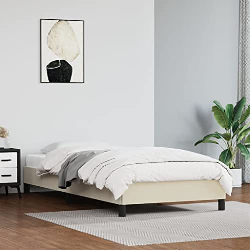 MNISDFL Bett kopfteil Bodenbett Schlafzimmer möbelEinzelbett Bettgestell Creme 90x190 cm Kunstleder