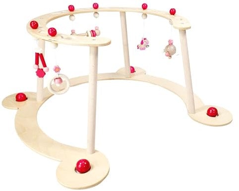 Hess Holzspielzeug 13392 - Lauflerngerät und Spielbogen, Serie Pferdchen, Rosa, Babyspielgerät mit vielen bunten Spielelementen, aus Buchenholz