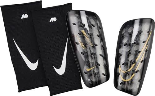 Nike Mercurial Flylite Superlock Fußball-Schienbeinschoner, Black/Black/MTLC Gold Coin, DN3608-010, M