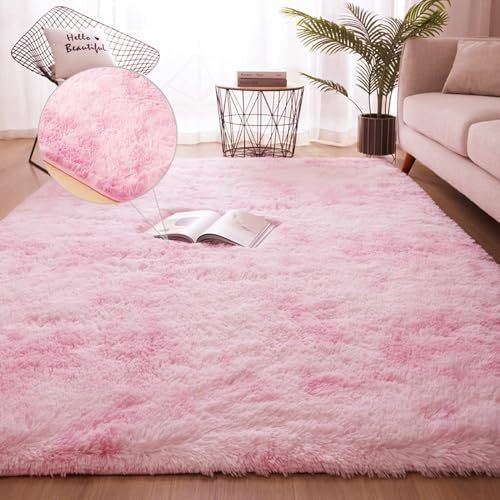 NINGBAI Waschbarer Teppich Wohnzimmer 140 x 240 cm Kinderteppich, Spielteppich, Terrasse Küchenteppich Modernes Langflor Weich Soft Modernes Einfarbiges für Wohnzimmer, Esszimmer, Rosa