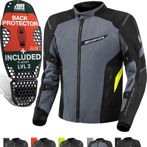 SHIMA RUSH Giacca Moto Uomo con Protezioni Estiva | AIRFORCE Paraschiena | Giacchetta da Moto Impermeabile 4 Stagioni Tuta Pantaloni Touring (Fluo, Uomo, Giubbotto, Taglia XL)