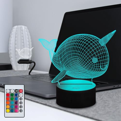 Masshomi LED-Nachtlicht mit 16 Farbwechseln, Touch-Fernbedienung, USB-Aufladung, tragbare Lampe für Wohnzimmer, Kinderzimmer, Wal, Tierlampe, Dekoration