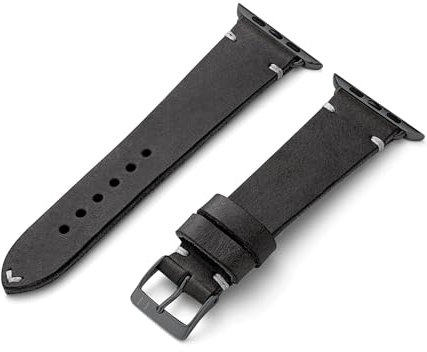 MANUFAKTURWERK Armband ST. Pauli | kompatibel mit Apple Watch 1-9, SE | Leder | für Damen und Herren | Sport | Schwarz, Größe:M (Standard). 42 mm / 44 mm / 45 mm, Farbe:Graphit Edelstahl