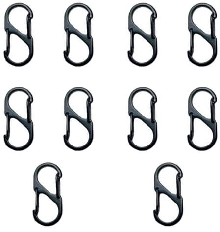 10 Stück S Karabiner Mini Karabinerhaken Metall Doppelkarabiner 8 Förmiger 2 Öffnungen 40mm Karabiner Klein für Outdoor Camping Zuhause Wandern Schwarz