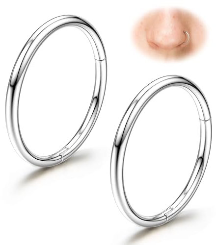Diamday G23 Piercing Nariz Titanio 20G 18G 16G Sin Costura con Cierre a Bisagra Joyería para Piercing Ipoalergénica Click Septum Helix Labios Cartílago Daith Concha Tragus Rook Ombligo Oro/Plata