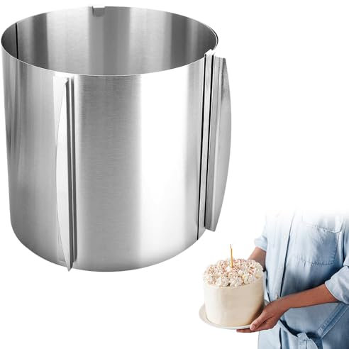 Tortenring Verstellbar Hoch 15 cm, Edelstahl Backring Verstellbar 16-30 cm Formstabile Tortenform Mit Skala, Kuchenring Rund Verstellbar für Zubereitung von Kuchen und Torten Silber
