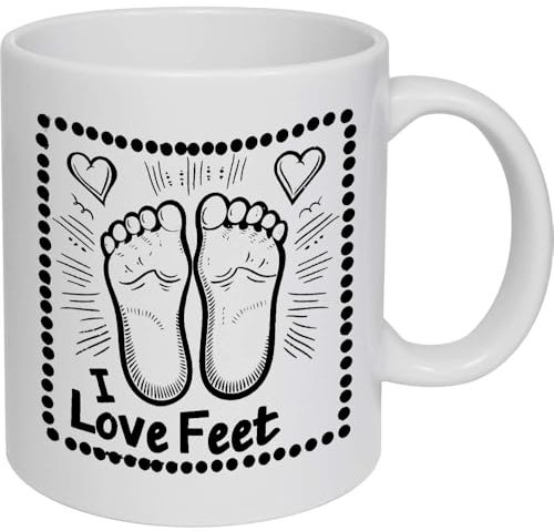 Azeeda 11oz (320ml) 'I Love Feet with Hearts' Ceramic Mug/Cup (MG00077349)