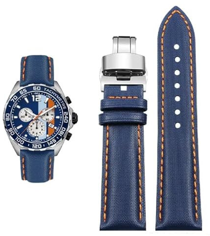 London Craftwork Uhrenarmband Nylonarmband, passend für Tag Heuer Monaco Carrera Formel 1, 22 mm, blau-orangefarbener Butterfly-Verschluss