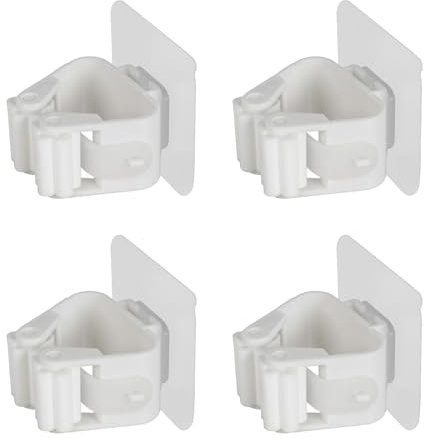 4PCS White Self Adhesive Mop Holder, No Drill Wall Mounted Broom Holder, Tidy Organizer Clip, Waterproof and Moisture-proof Brush Holder, Plastic Wall Clips Storage for Bathroom Kitchen Office