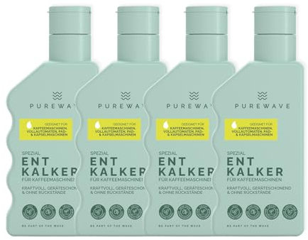 PUREWAVE Spezialentkalker für Kaffeemaschinen – Natürlicher Entkalker für effektive Entkalkung, Vegan, Verlängert die Lebensdauer Ihrer Maschine, Für alle Kaffeemaschinen geeignet, 250 ml (4 Pack)