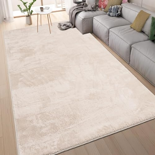 homeart Area Rugs – Soft, Short Pile Monochrome Carpets - Anti-Slip Backing, Machine Washable, Modern Fluffy Rugs for Living Room, Bedroom, Kitchen, Entrance - Cream, 200x290 cm