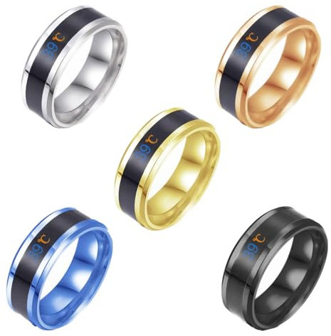 Celiodd 5 Stück Stimmungsring,Temperatur Smart Ring,Mood Ring,Intelligente Farbwechseltechnologie,Modisch und Vielseitig,Angenehm zu Tragen,Geschenke für Verwandte und Freunde