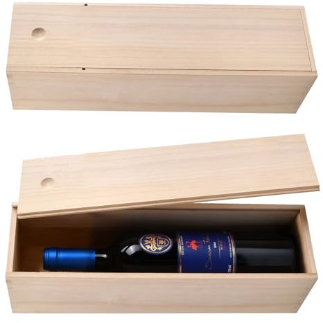 Kaslaider Weinbox Geschenkbox aus Holz, Einzelne Weinflasche Verpackung Aufbewahrung Box mit Schiebedeckel, Weinkiste Holzkiste für Weinflaschen für Jubiläum Hochzeit Einweihungsparty Geburtstag