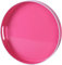 Simmer Stone Round Plastic one Decorative Tray, Round Plastic with Handles, Modern Vanity and Serving for Ottoman, Coffee table, Kitchen and Bathroom, Size 13 (White edged rose red)