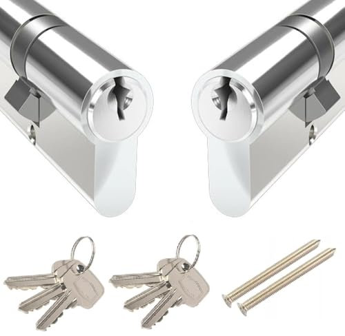 Keyed Alike Euro Cylinder Locks Pair - 2 x Barrel Locks with 6 Matching Keys (45/55)