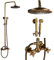 Sistema de ducha de latón antiguo con columna de ducha de cerámica de porcelana, boquilla giratoria, doble perilla, grifo mezclador, kit de ducha vintage