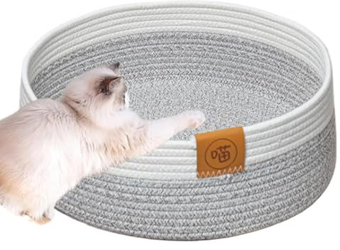 Qidures Grand Lit en Corde de Coton Tissé Panier Rond 40CM Nid Confortable Résistant aux Rayures pour Salon