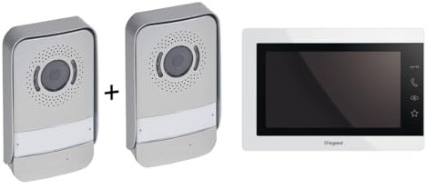 LEGRAND, EASYKIT Essential Video-Türsprechanlagen-Set mit 2-Draht-Anschluss, 2x Außenstellen & eine Innenstelle, Reiheneinbaunetzgerät, IP54-IK07, Farbe: Weiß, 367915 + 369339