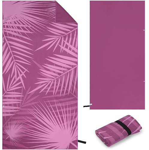 ELAKIRI Strandtuch Mikrofaser 90x180cm - Strandhandtuch Weich & Hautfreundlich - Mikrofaser Badetuch Schnelltrocknend & Pflegeleicht - Rotem Palmblattmuster Leicht Strandtücher - für Strand,Pool,Yoga