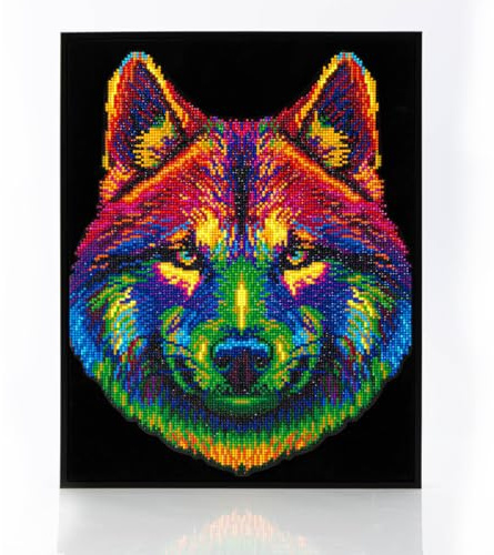 DIAMOND DOTZ 2594370 Original 5D Diamond Painting Set, Neon Wolf, mit Neonfarben und Samt, DIY Diamant Malerei Bilder für Erwachsene und Kinder ab 12 Jahren, Intermediate