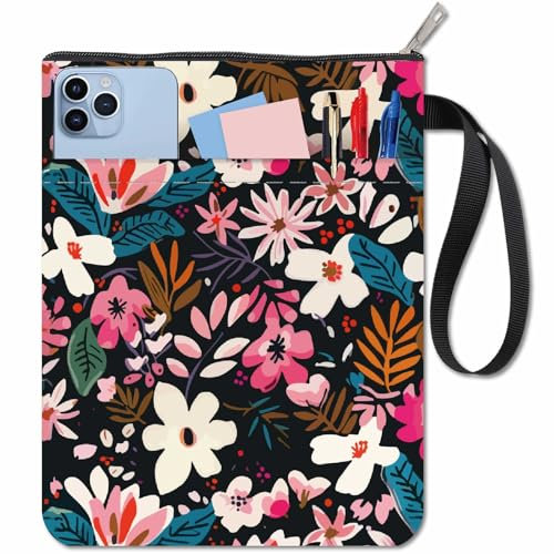 CRASPIRE Housse de Livre Florale Protège Livres en Tissu Lavable avec Fermeture Éclair et Pochette Supplémentaire pour les Amoureux des Livres Idéal Comme Cadeau pour Camarades de Classe