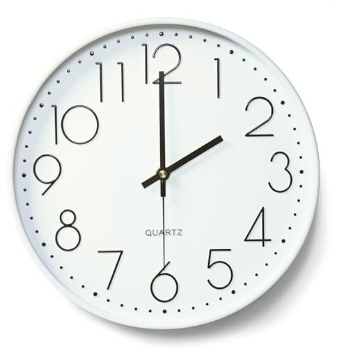 YSWOVUO 30cm Wanduhr Lautlos, 3D Ziffern Wanduhr Ohne Tickgeräusche, Modern Wand Uhr Analog Leicht zu Lesen, 12 Zoll Leise Wall Clock Deko für Wohnzimmer Küche Büro Schule Kinderzimmer