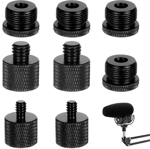 8 pcs mic stand adapter, 5/8 female to 3/8 male, 3/8 female to 5/8 male, 5/8 female to 1/4 male, 1/4 female to 5/8 male, suitable for tripod adapter