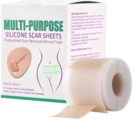 XPJBKC Silikon Narbenpflaster, 4cmx300cm Silikonpflaster für Narben, Silicone Scar Sheets Atmungsaktiv Wasserfest, Wiederverwendbares Silikon Pflaster Narbe für Verbrennungen, Keloid, Kaiserschnitt