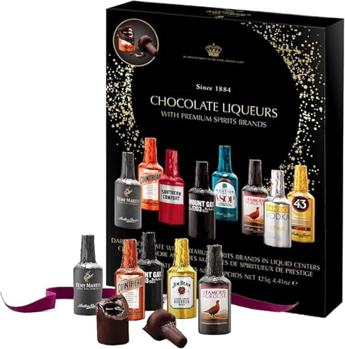 Liqueur Chocolates Gift Box, Luxury 8 Miniature Dark Chocolate Bottles Selection, 125g, for Stocking Fillers, Christmas, Valentines, Mothers Day and Easter