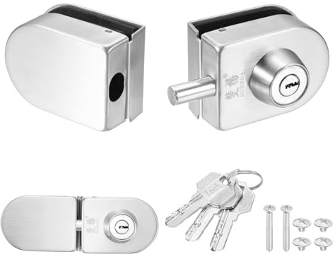 PATIKIL Cerradura Para Puerta De Cristal Cerradura 10-12mm De Grosor Plata | De Acero Inoxidable 304 Sin Marco Tipo Doble Oscilante, 3 Llaves, Para Hotel Baño Tienda