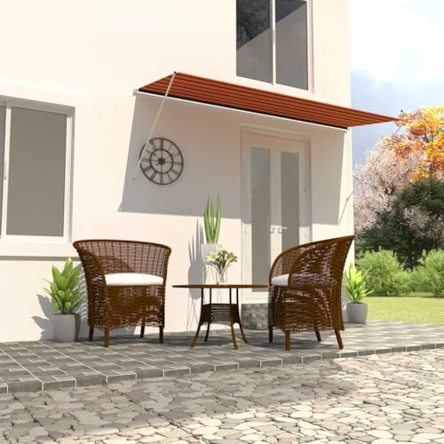 Einziehbare Markise 350x150 cm Orange Braun Sonnenschutz für Terrasse Balkon Fensterabdeckung UV-beständig wasserabweisend