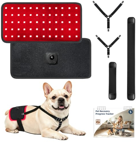 Tidytech Pets Verbesserter Rotlicht-Therapiegürtel, LED-Infrarottherapie mit 4 Modi und 4 einstellbaren Timern, 60 LEDs, 660 nm & 850 nm Rotlicht, LED-Bildschirm, Haustier-Muskelerholungslicht für