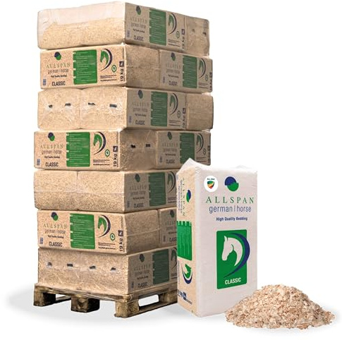 ALL-WIN | Allspan German Horse Classic 19 kg – Palette 21x | Hochwertiges Weichholz-Einstreu | Staubarm, saugstark & hygienisch | Ideal für Pferdeboxen, Hühner, Kaninchen, Hamster & andere Kleintiere