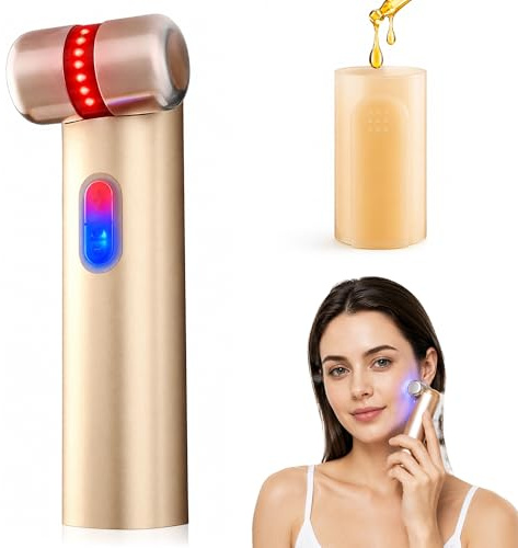 Masajeador Facial con Microcorriente, depósito de Sérum, Masajeador Facial con Luz Roja, Azul y Morada, 3 Intensidades, Herramienta Skincare Recargable USB-C