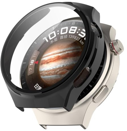 Techsuit für Huawei Watch 4 Pro Hülle und Displayschutz mit Gehärtetem Glas, HD Klarheit, Volle Abdeckung, Kratzschutz, Schlankes Design, Defense360 Pro, Schwarz