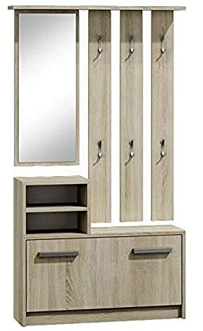 Julie – Garderobenset mit Schuhschrank Wandpaneel Ablage Spiegel (Sonoma Eiche Matt)