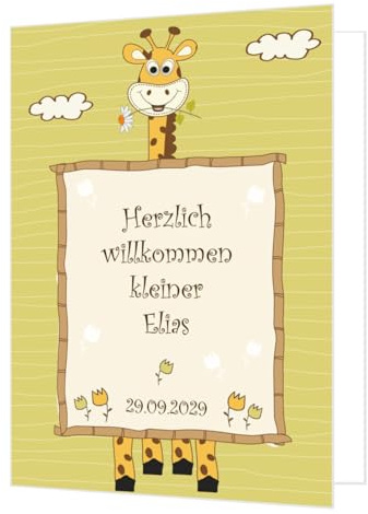 XXL Glückwunschkarte zur Geburt, gratulieren, Wunschtext Innen und | Aussenseite, Willkommenskarte für Jungs und Mädchen - Größe DIN A4 mit Umschlag, Klappkarte beidseitig bedruckt