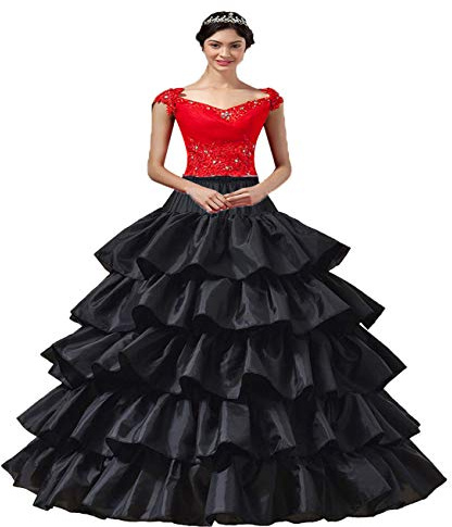 YULUOSHA Damen Reifrock Petticoat Unterrock Krinoline Lang 4 Ring 5 Flouncing für Hochzeit Party