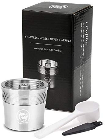 i Cafilas für Wiederbefüllbare Illy Kaffeekapsel aus Edelstahl zum Nachfüllen - Wiederverwendbare Refill-Kapsel kompatibel mit Illy,Kaffeekapsel+Messlöffel+Pinsel