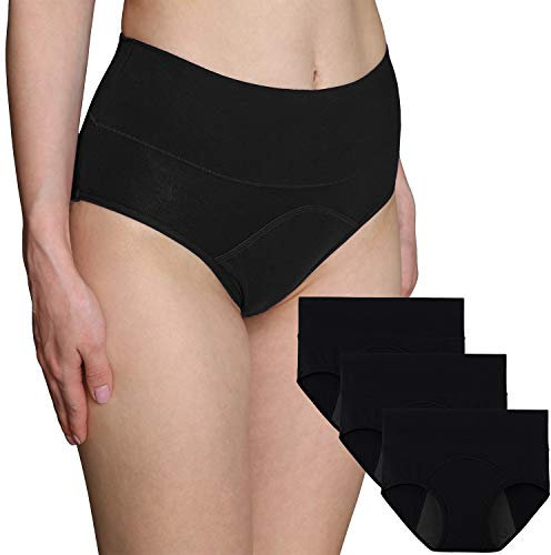INNERSY Culotte Menstruelle Absorbante Femme Coton sous Vetement de Regle Shorty Noir Lot de 3 (Large,3 Noir)