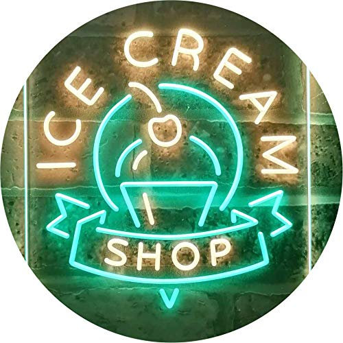 ADVPRO Ice Cream Shop Café Dual Color LED Barlicht Neonlicht Lichtwerbung Neon Sign Grün & Gelb 400 x 600mm st6s46-i2518-gy