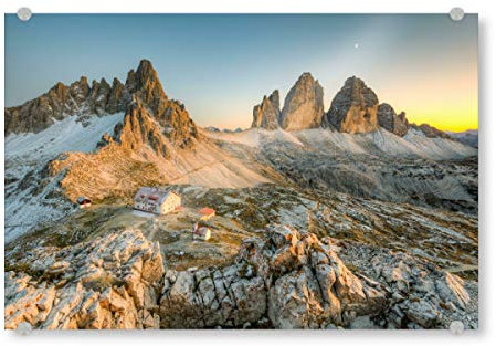 artboxONE Acrylglasbild 120x80 cm Natur DREI Zinnen in der Abenddämmerung - Bild dolomiten Berge dolomiten