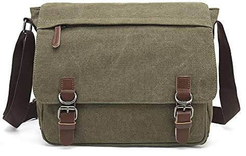 Sechunk Canvas Leather Messenger Bag Shoulder bag Cross body bag Crossbody small (armygreen, large)