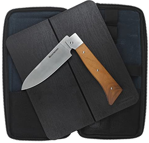 Messermeister Adventure Chef 3-teiliges Basecamp-Set – inklusive klappbarem 15,2 cm Kochmesser, faltbarem TPE-Schneidebrett und gewachstem Canvas-Etui